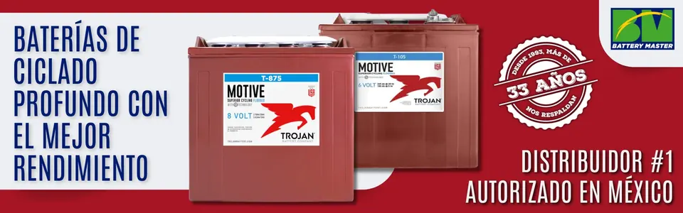 Baterías Trojan de ciclado profundo con el mejor rendimiento. Distribuidor #1 autorizado en México, 33 años.